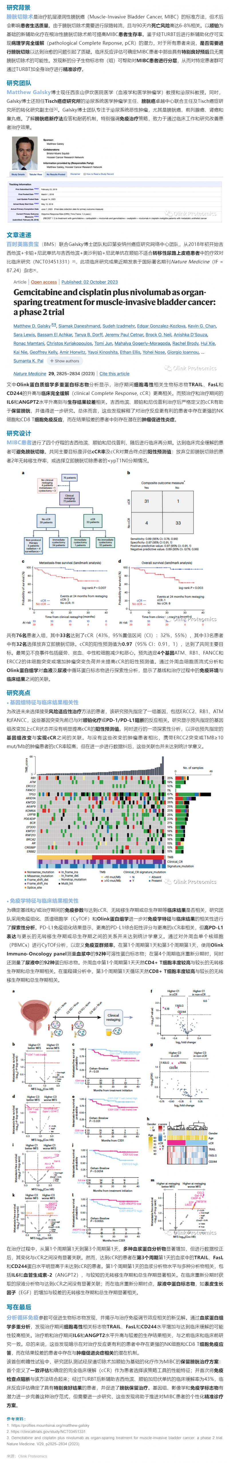 Nat Med 临床 II 期案例 |Olink 蛋白组学助力膀胱癌患者分层以推进精准诊疗